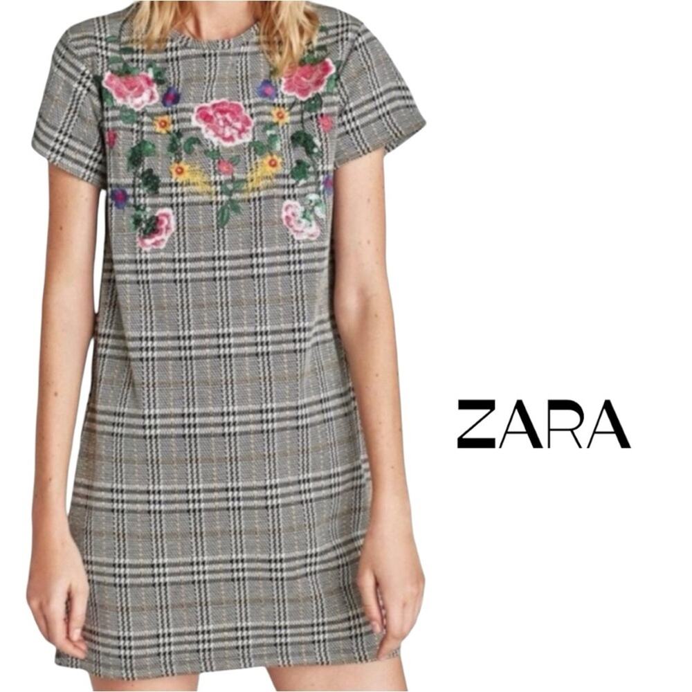 ZARA Black Gray Plaid Mini Dress Size S